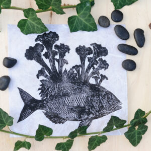 Linogravure Poisson Champignon