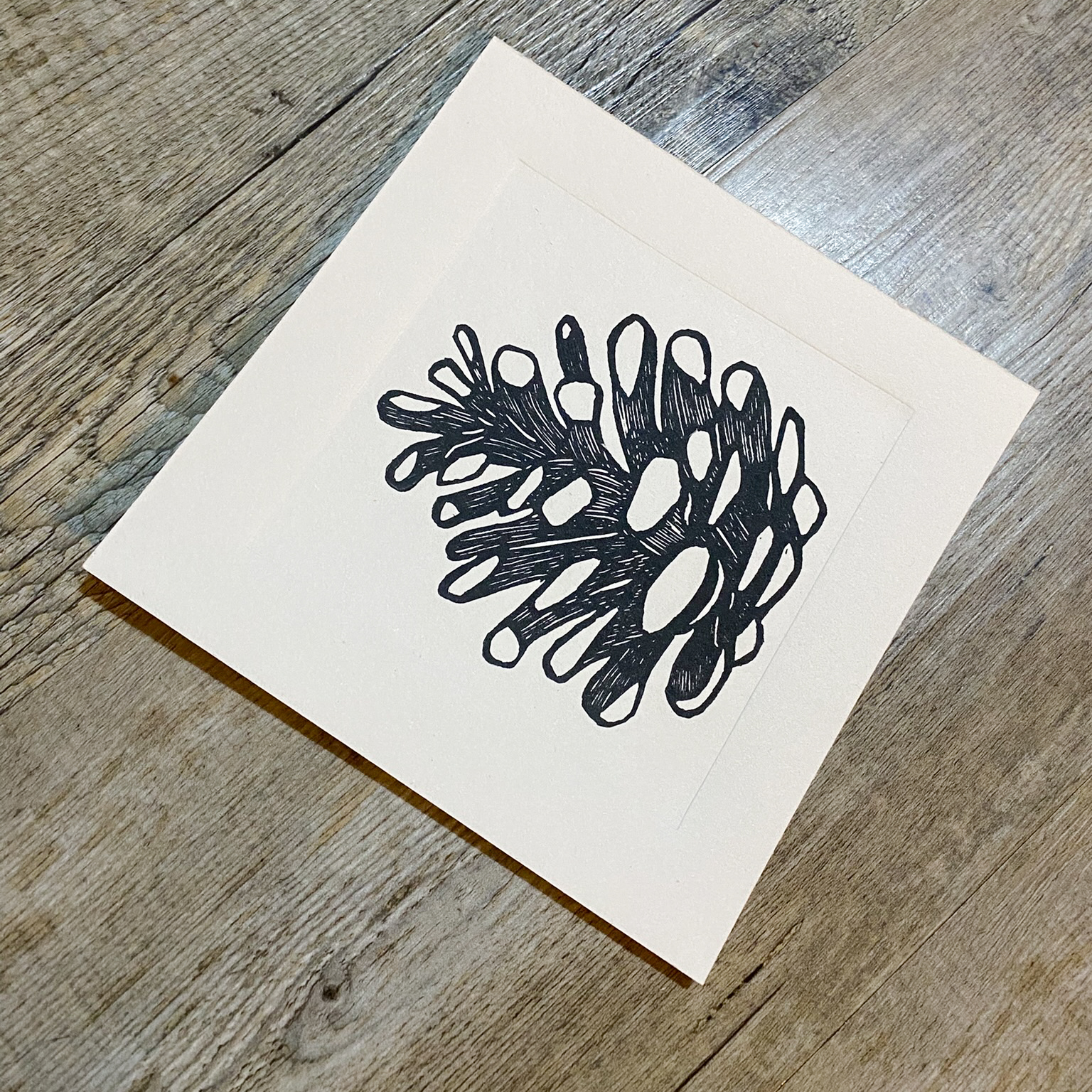 linogravure pomme de pin