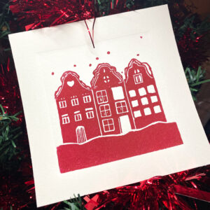 Linogravure village de Noël