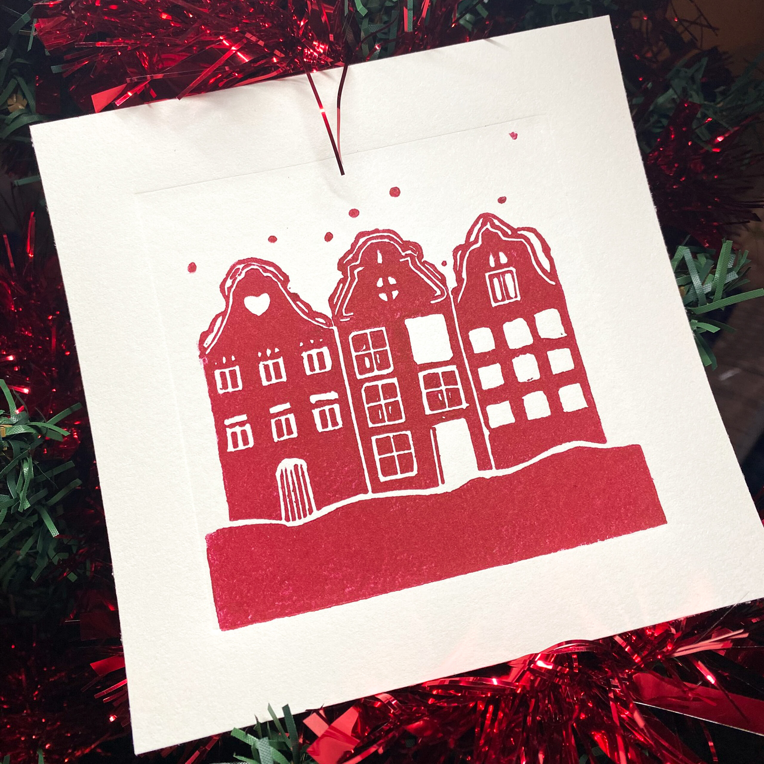 Linogravure village de Noël